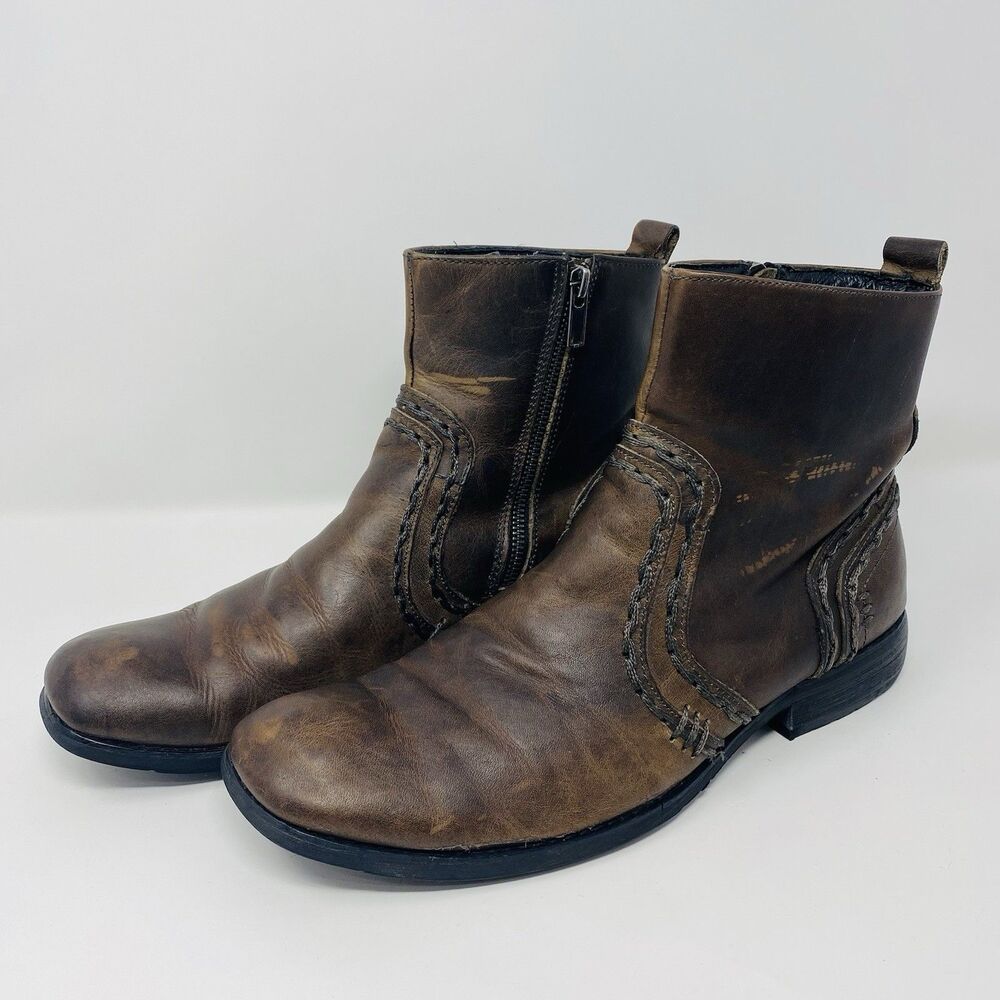 Bed Stu Mens 9.5 Revolution Distressed Brown Leather Square Toe Ankle Zip Boots*